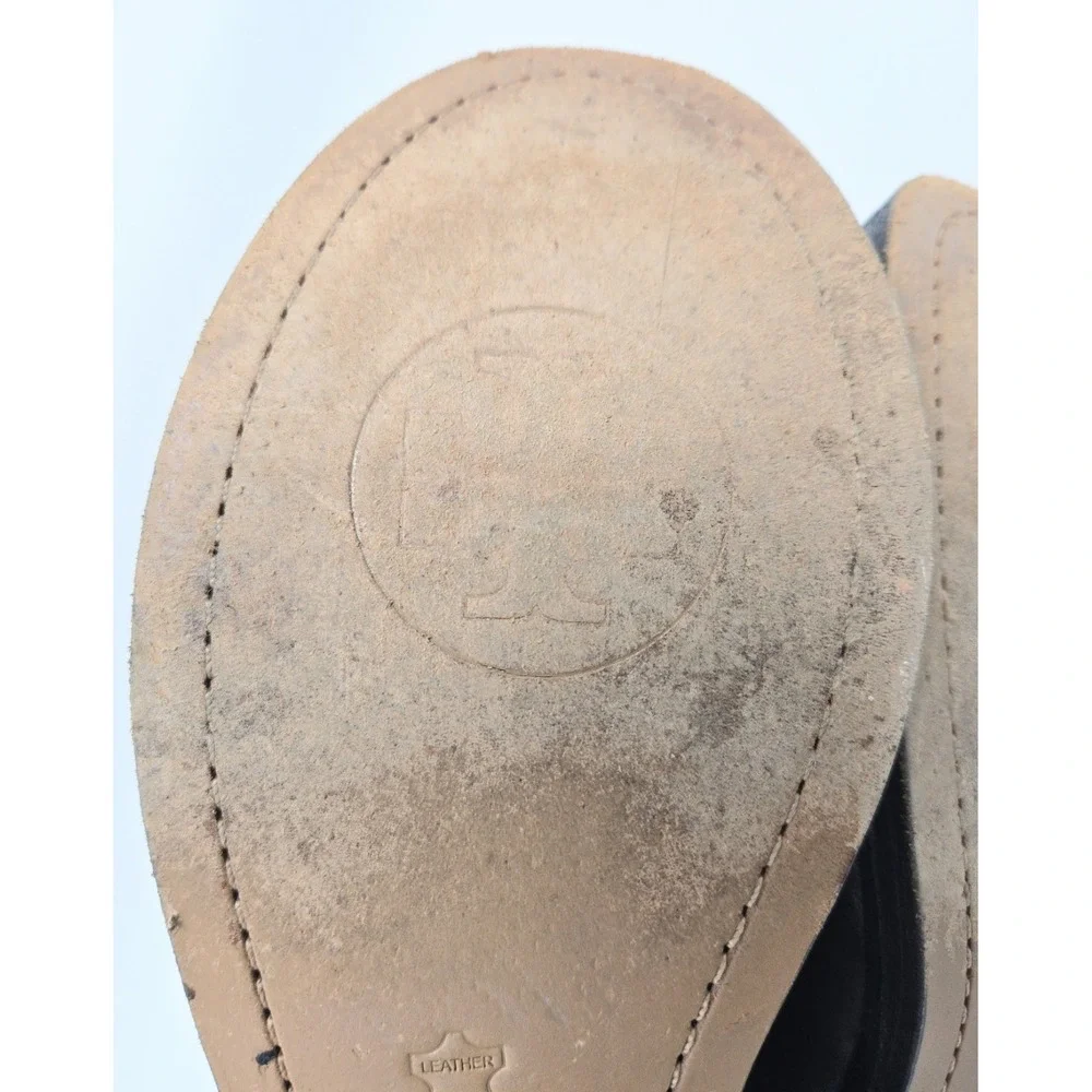 Tory Burch Elyse Moto Boots Women US 8 Chocolate Brown Leather Logo Zip Side